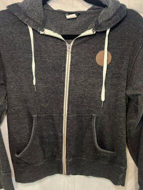 Von Zipper Heather Black Zip Up Skate Hoodie Leather Logo Patch Sz S